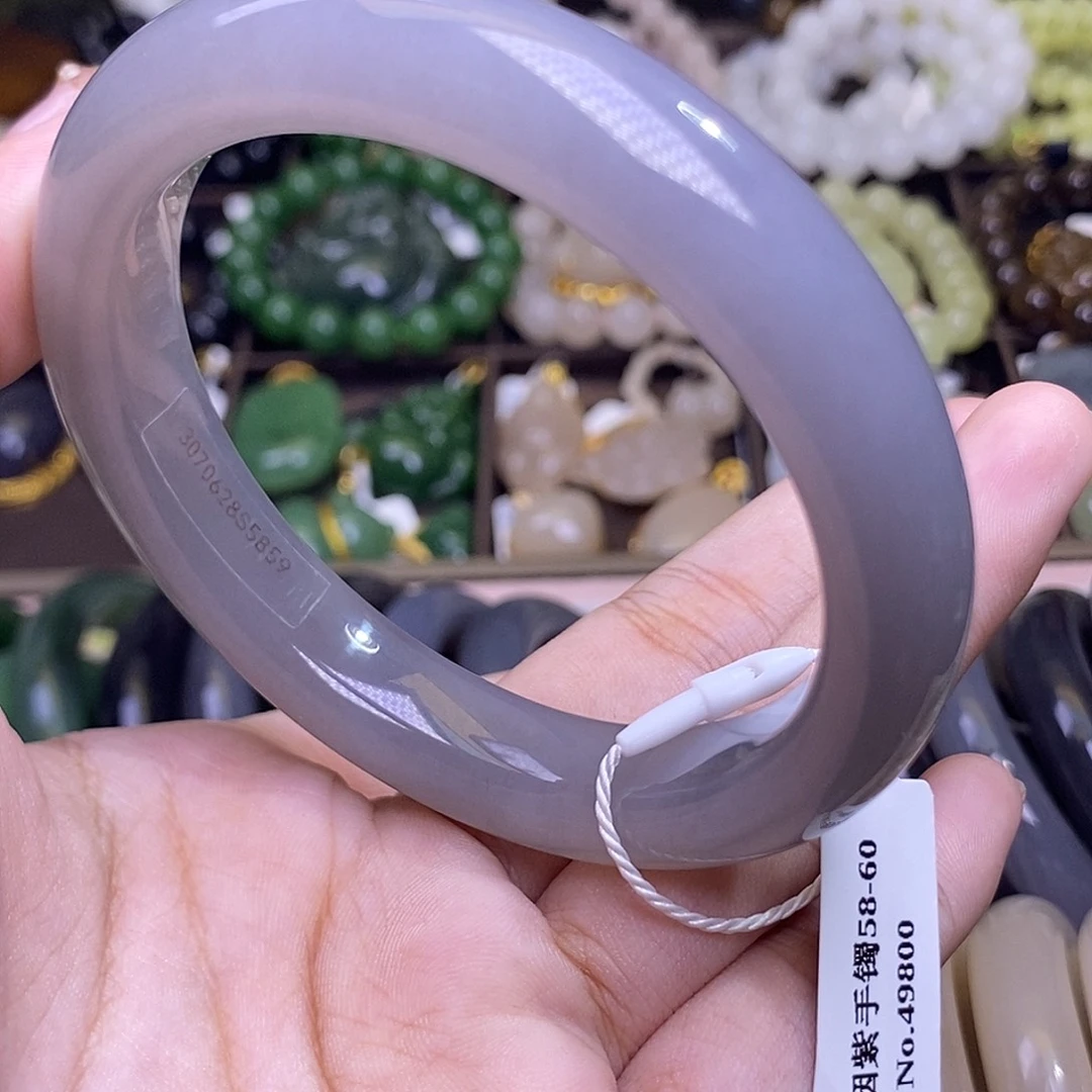 和田玉未镶嵌颈饰浓烟紫老矿料冰底手镯58.8