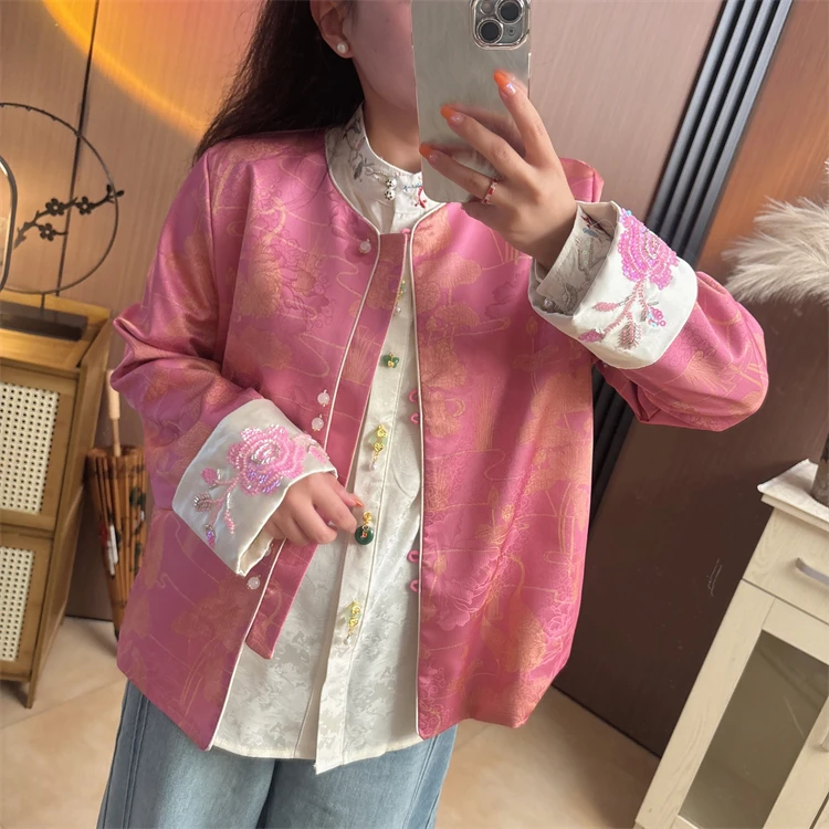 【幂幂同款】新中式国风2025提花重工钉珠高级精致优雅外套上衣女