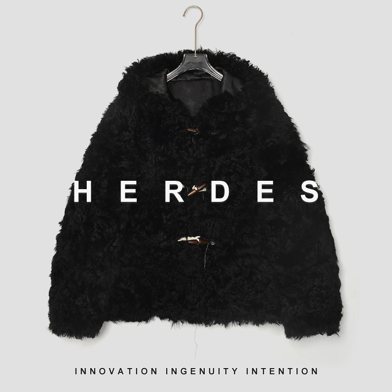 HERDERS 多色潮流时尚帽款牛角扣皮草外套248230