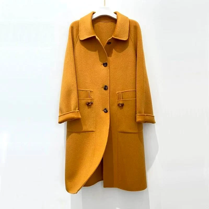 068高端大衣女中长款外套秋冬韩版宽松#橘色