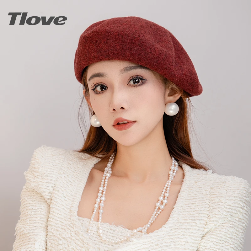 9552+tlove时尚百搭贝雷帽女士秋冬季简约日系羊毛逛街保暖冬帽