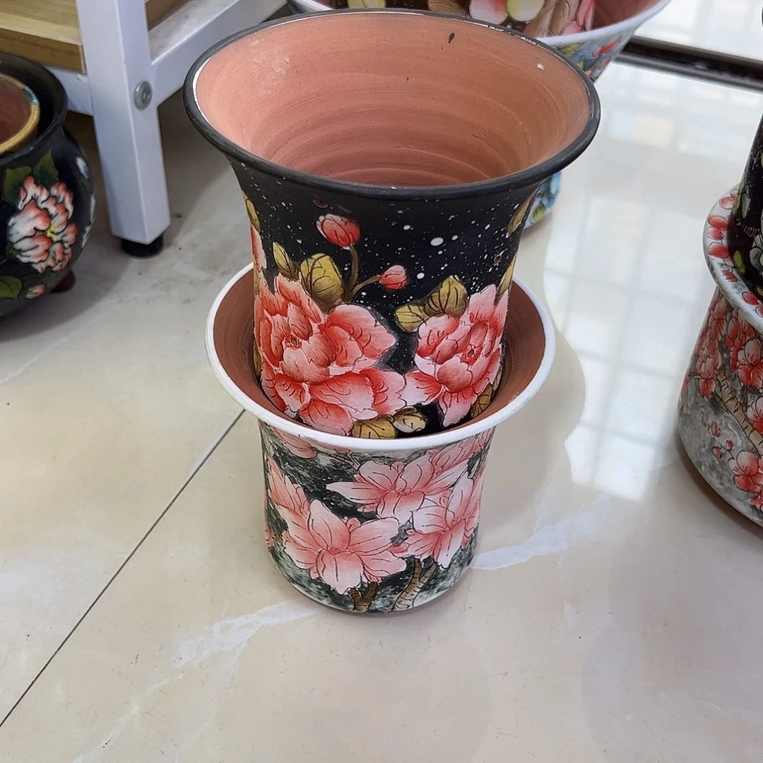 天***青景德镇炫彩手绘景德镇陶瓷花盆