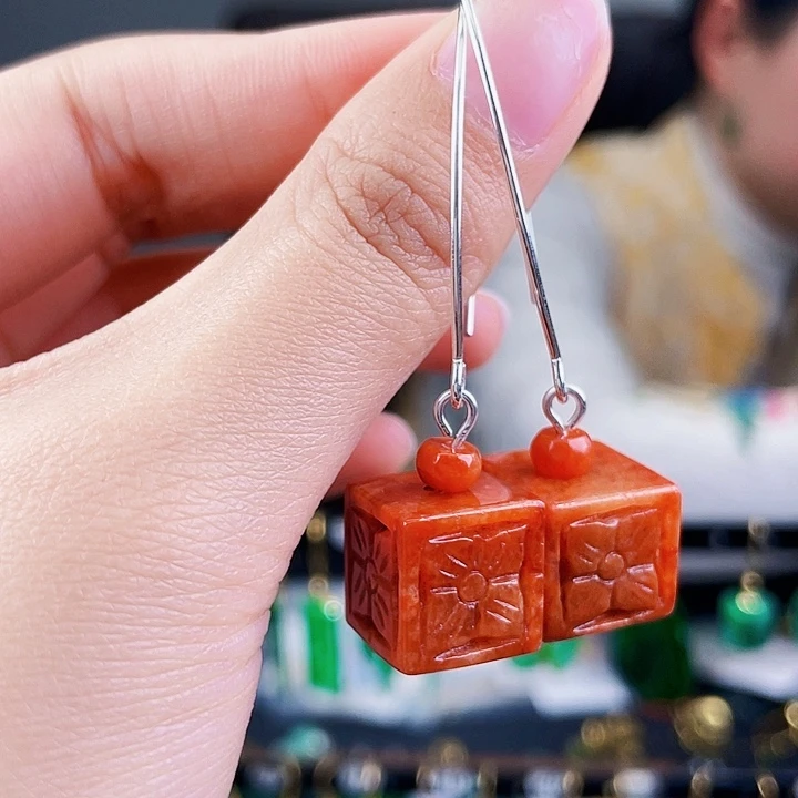 翡翠耳饰银S925镶嵌饰品