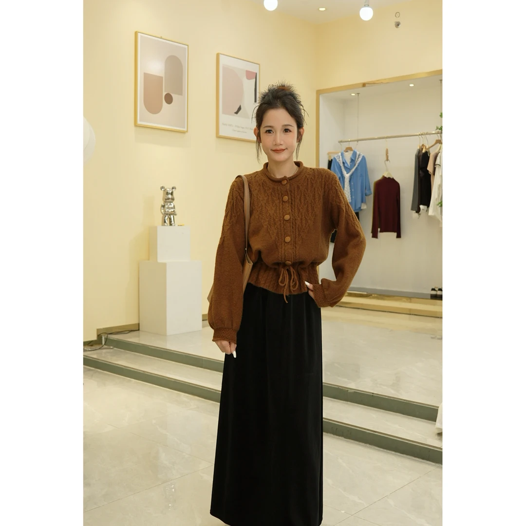2025秋冬气质时尚百搭长袖针织女毛针织衫法式纯色复古加厚毛衣女