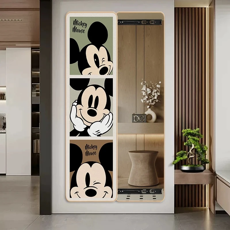 包安装-米奇隐藏式全身推拉镜装饰画试衣高级壁画玄关穿衣镜