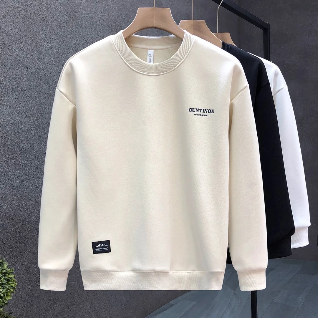 高端轻奢圆领衣服男款爆款2025新款潮牌内搭加厚套头秋季卫衣男款