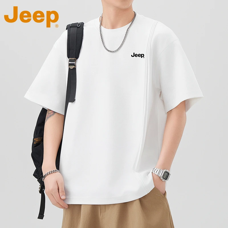 JEEP吉普重磅冰丝短袖T恤男夏季2025新款凉感透气宽松半袖上衣潮