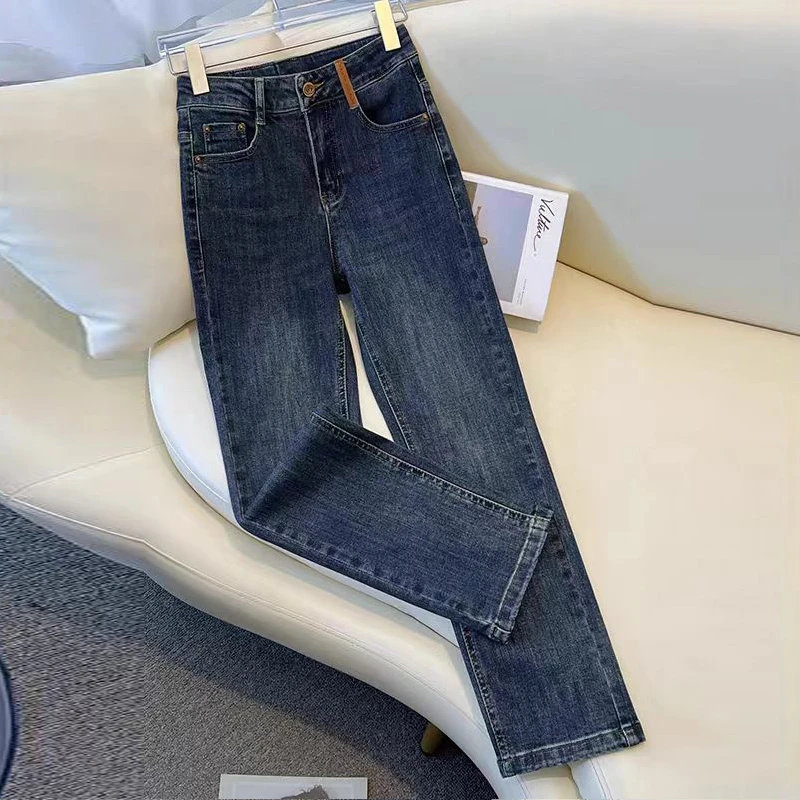 加绒烟管牛仔裤女显瘦高腰小个子秋冬新款小直筒裤时尚百搭九分裤