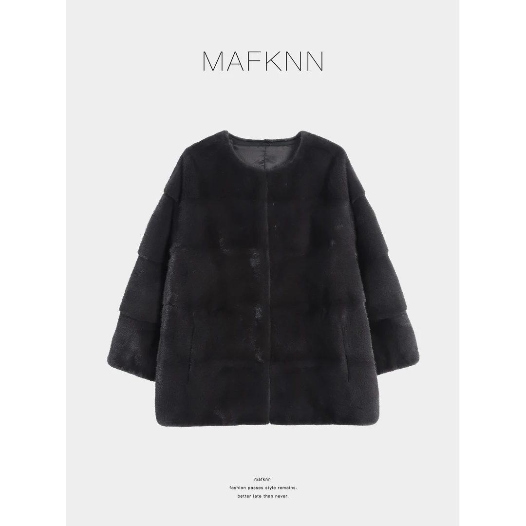 MAFKNN/玛肯时尚休闲简约纯色百搭皮草外套MK13875