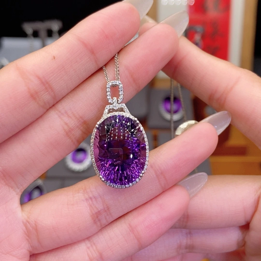 颈饰银S925镶嵌水晶紫罗兰30ct