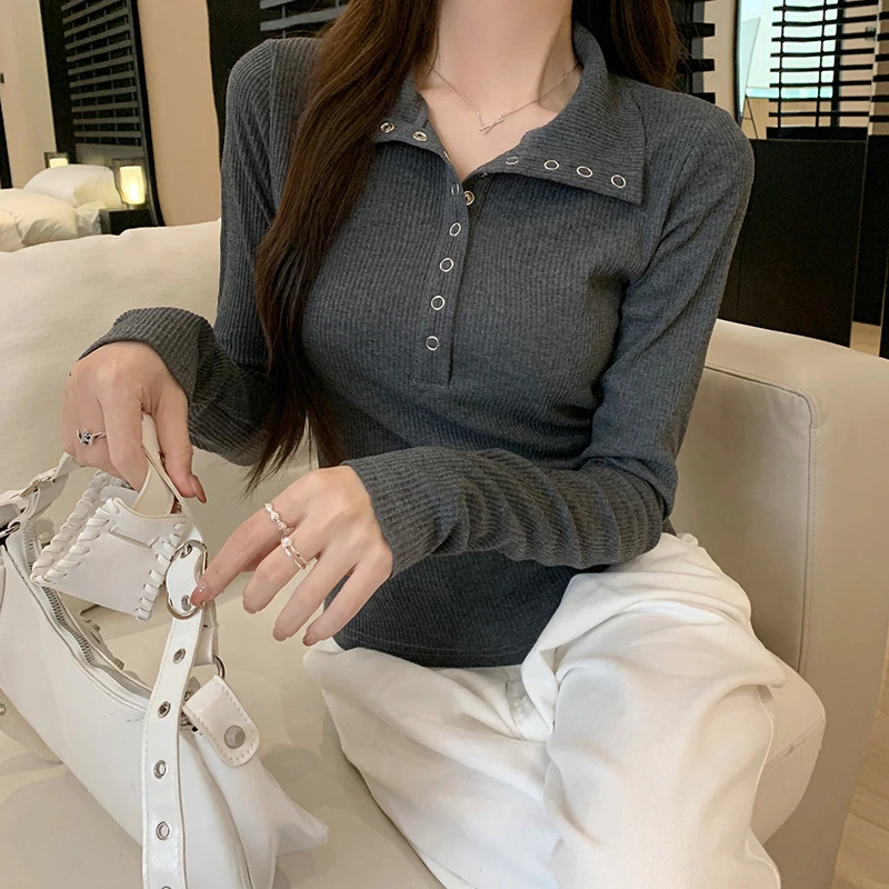 大码女装针织长袖体恤女秋季穿搭高级感胖MM法式显瘦上衣洋气遮肉