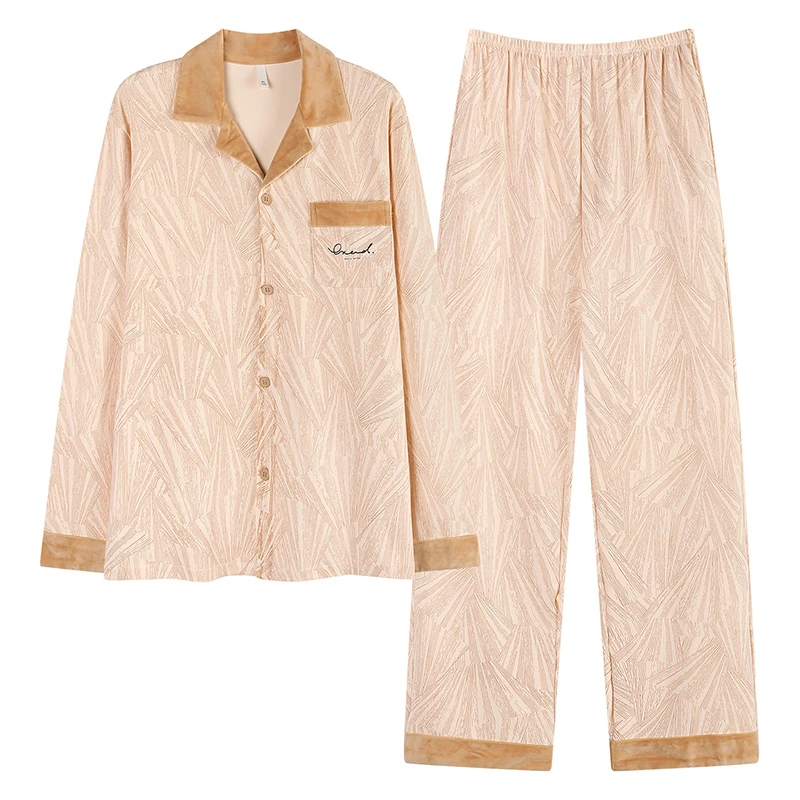 【171066】男士秋冬休闲开衫纯棉睡衣长裤长袖家居服套装可外穿