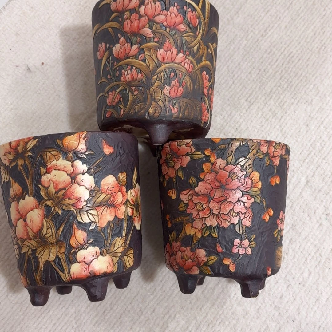 时***转紫砂花盆陶瓷多肉花盆微瑕