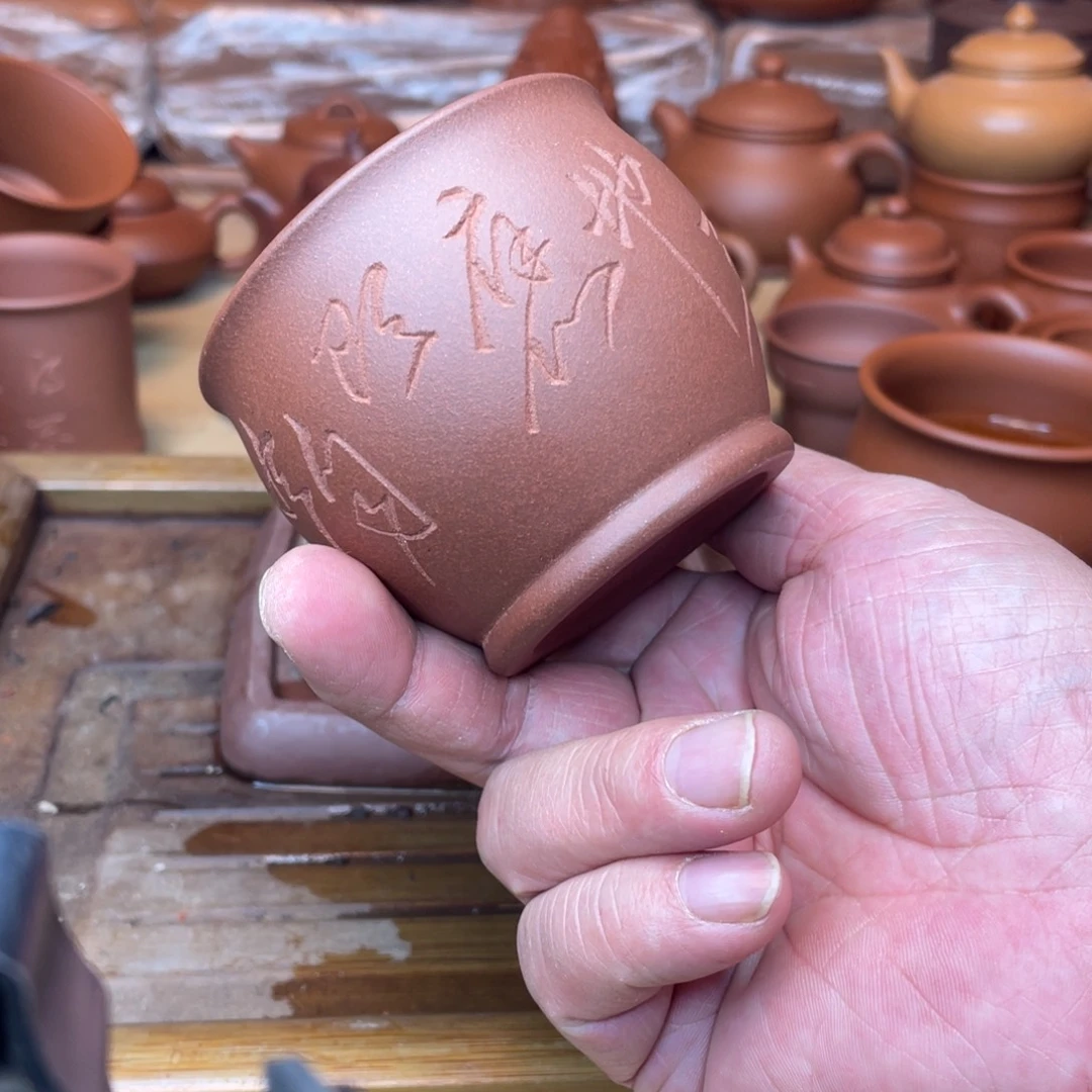 紫砂茶壶原矿底槽青精工手刻