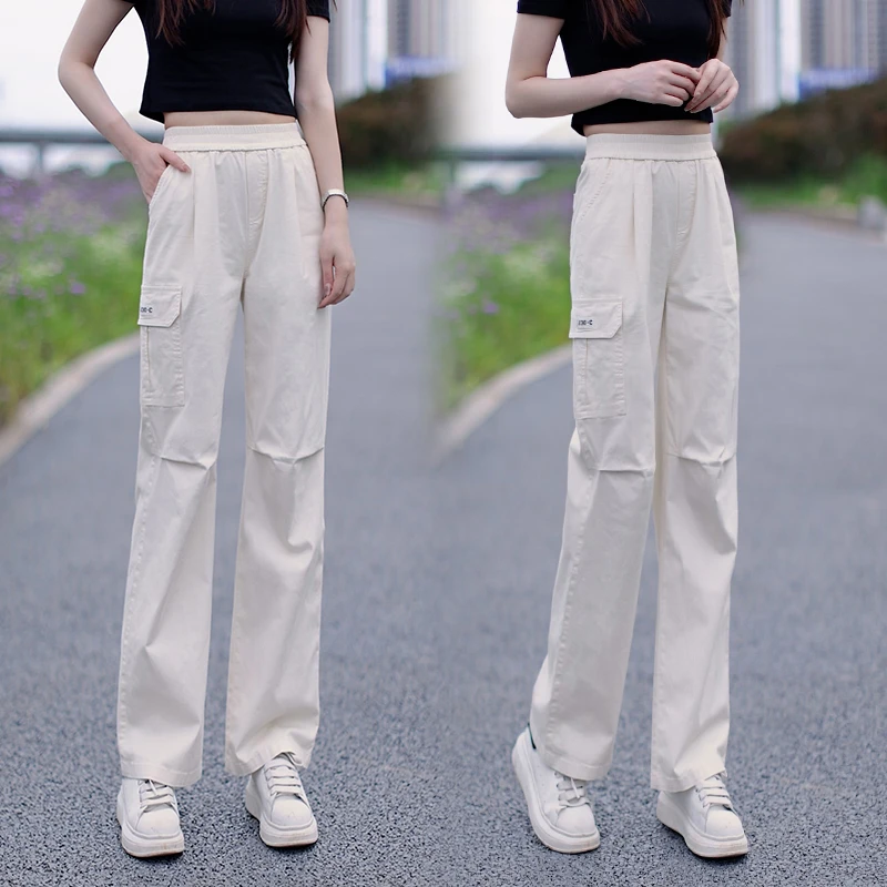 夏季薄款百搭窄版阔腿长裤女士2025年新款美式高街网红款工装裤