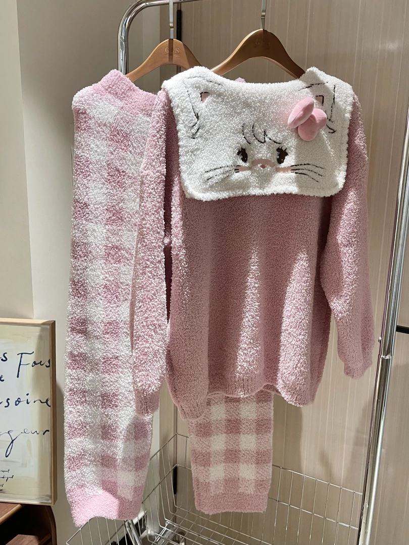 【DMXJ大梦想家】可爱针织半边绒睡衣女秋冬季款舒适保暖家居服套装