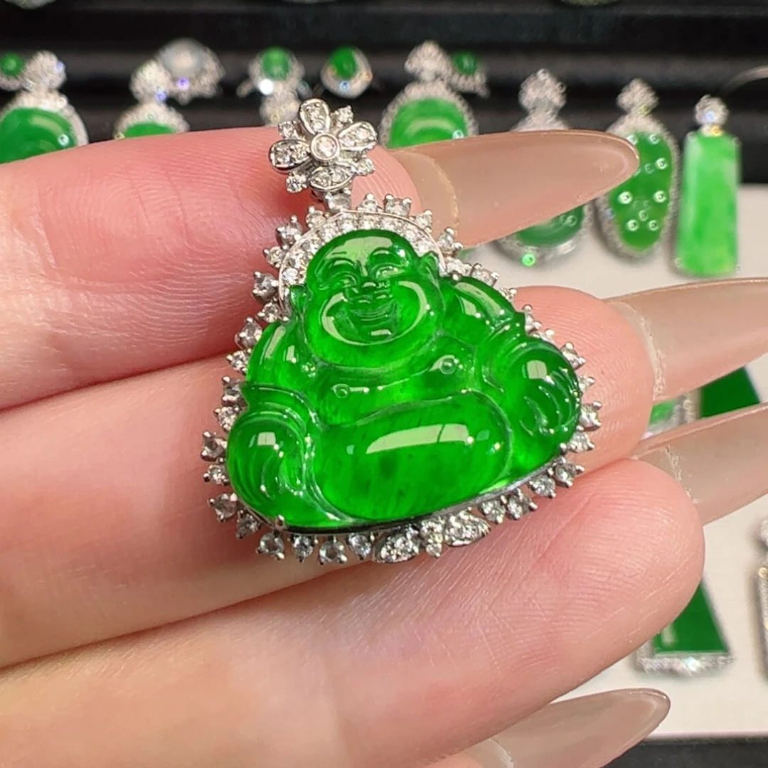 翡翠18K金镶嵌吊坠(不含链)