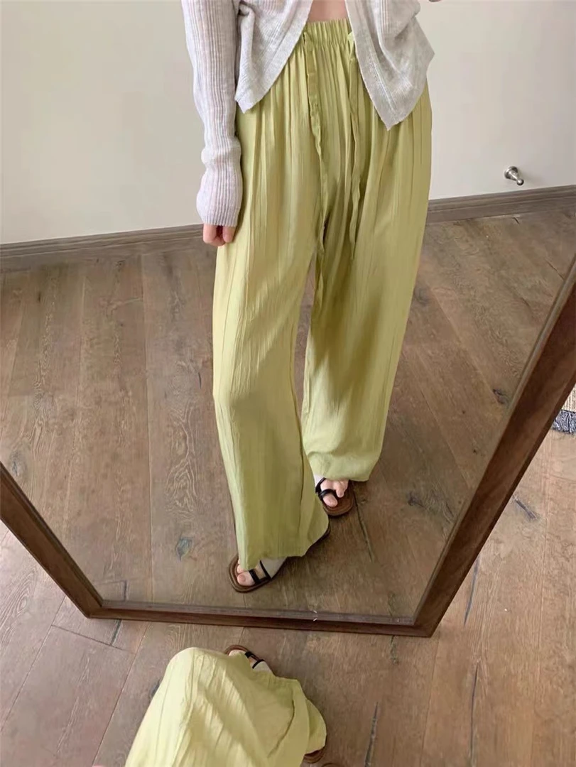 夏季外穿舒适纯色薄款九分阔腿裤高腰印染