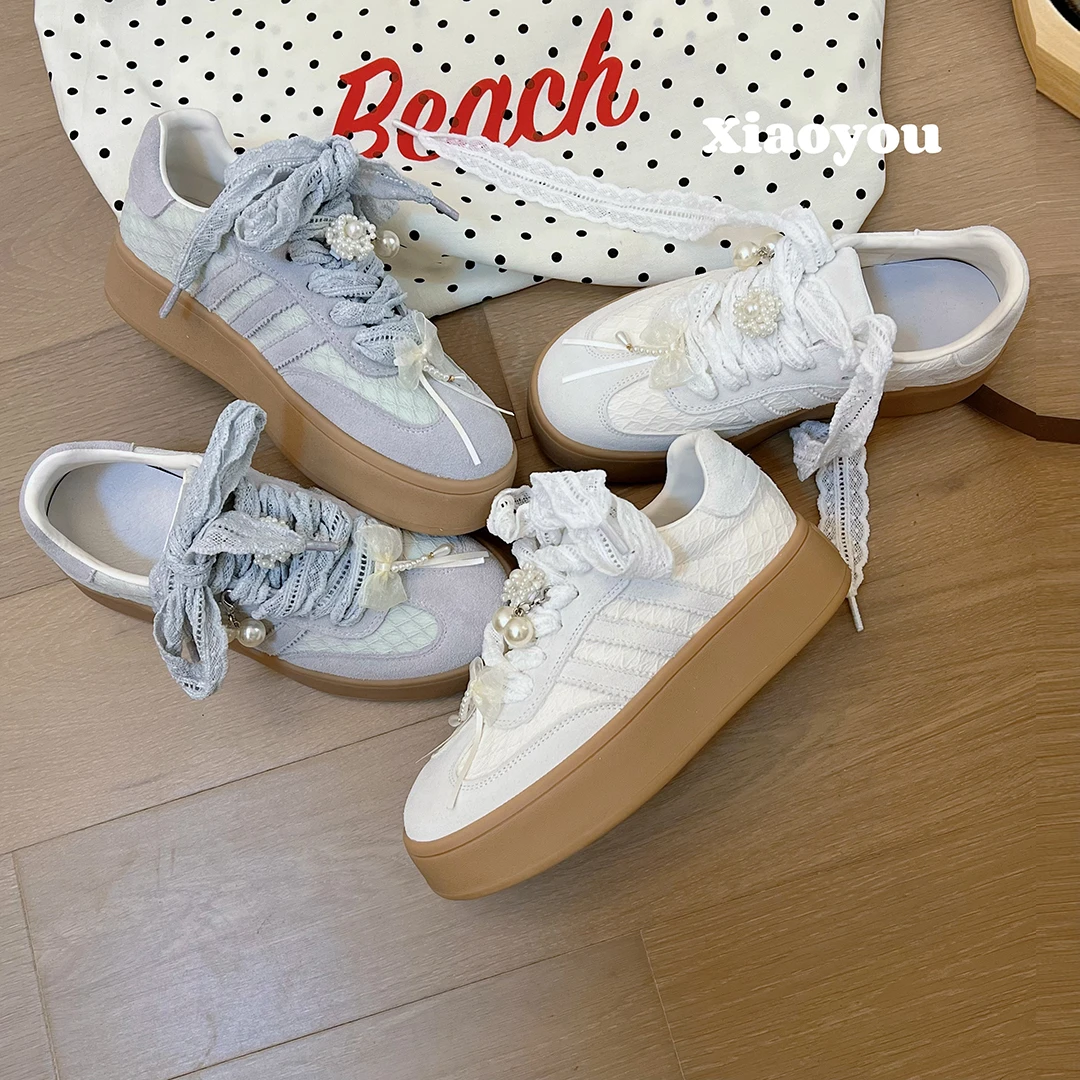 【小柚】4CM厚底板鞋女新款德训鞋百搭时尚真皮运动鞋ins小白鞋女