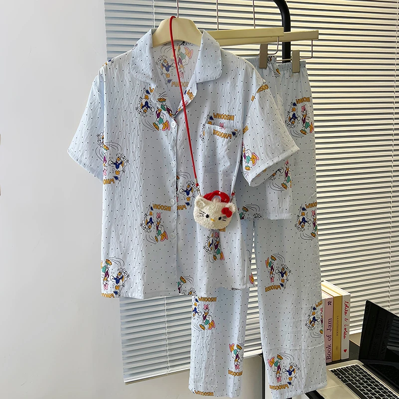 可爱卡通米奇睡衣女三件套2025夏季新款甜美少女学生家居服套装