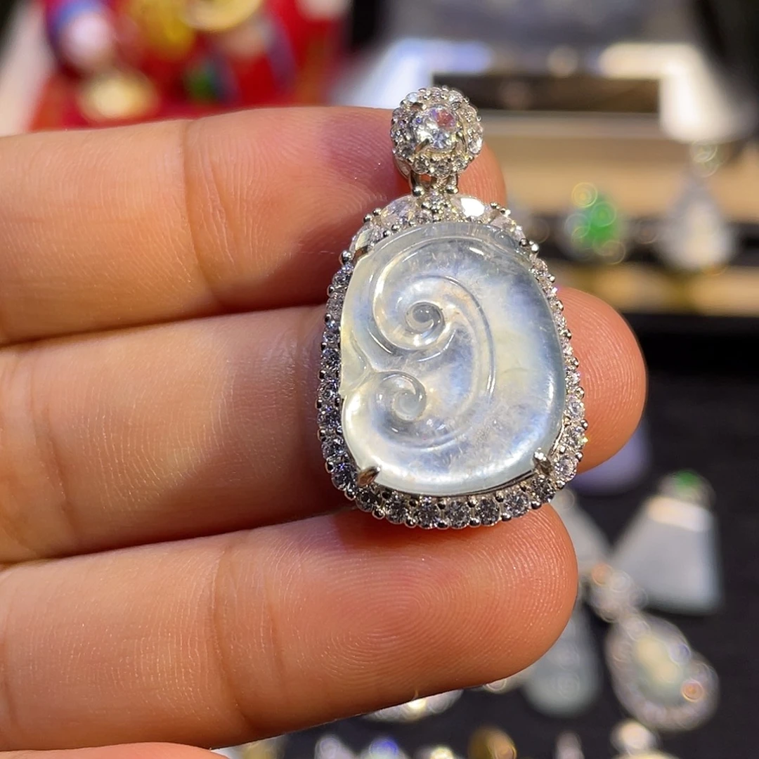 翡翠银S925镶嵌吊坠(不含链)