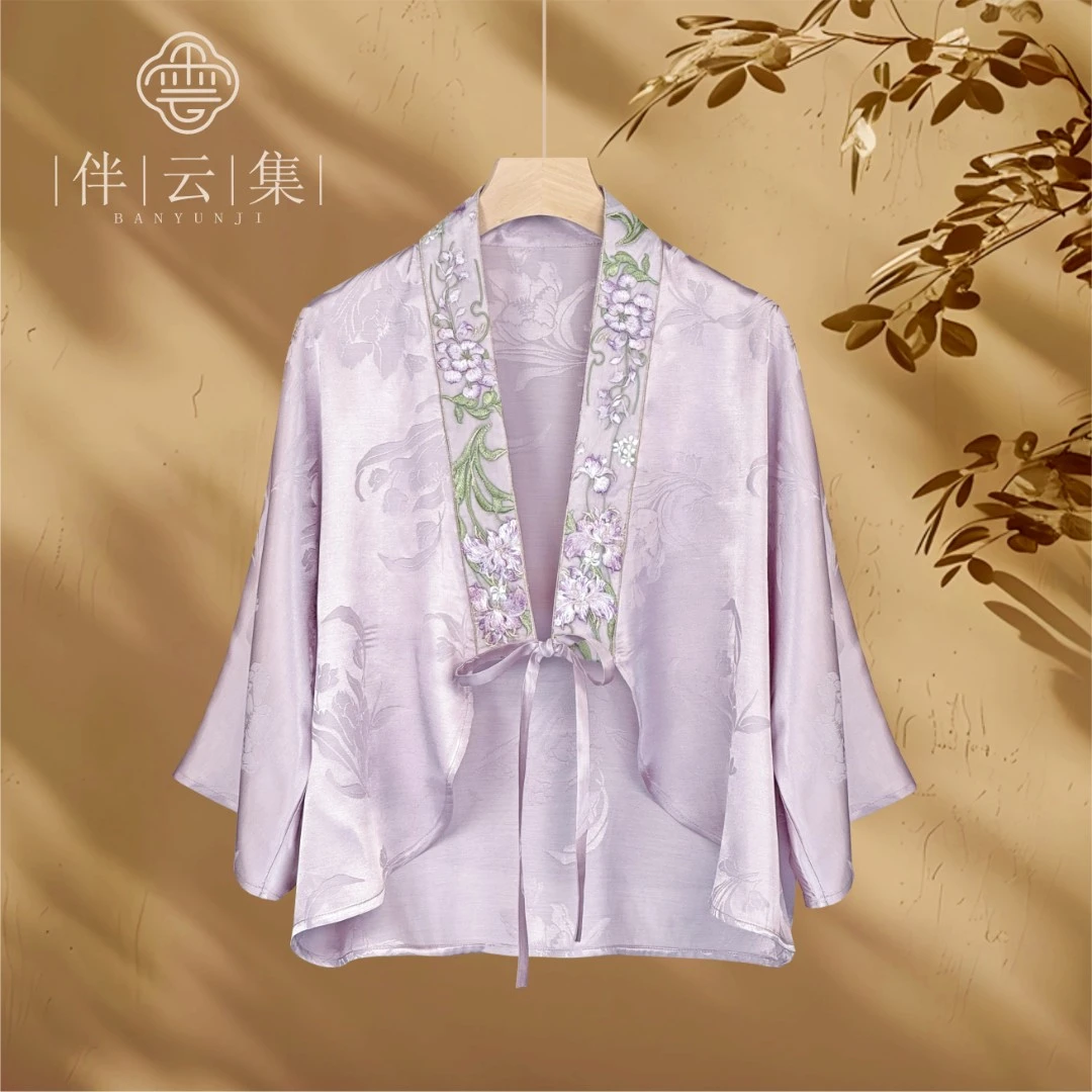 【一帘幽梦】夏季新中式紫色气质高级刺绣印花衬衫