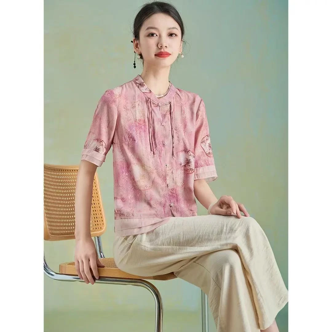 JIRUIMAN/吉瑞曼新中式精致印花时尚抽绳休闲洋气减龄两件套TK539