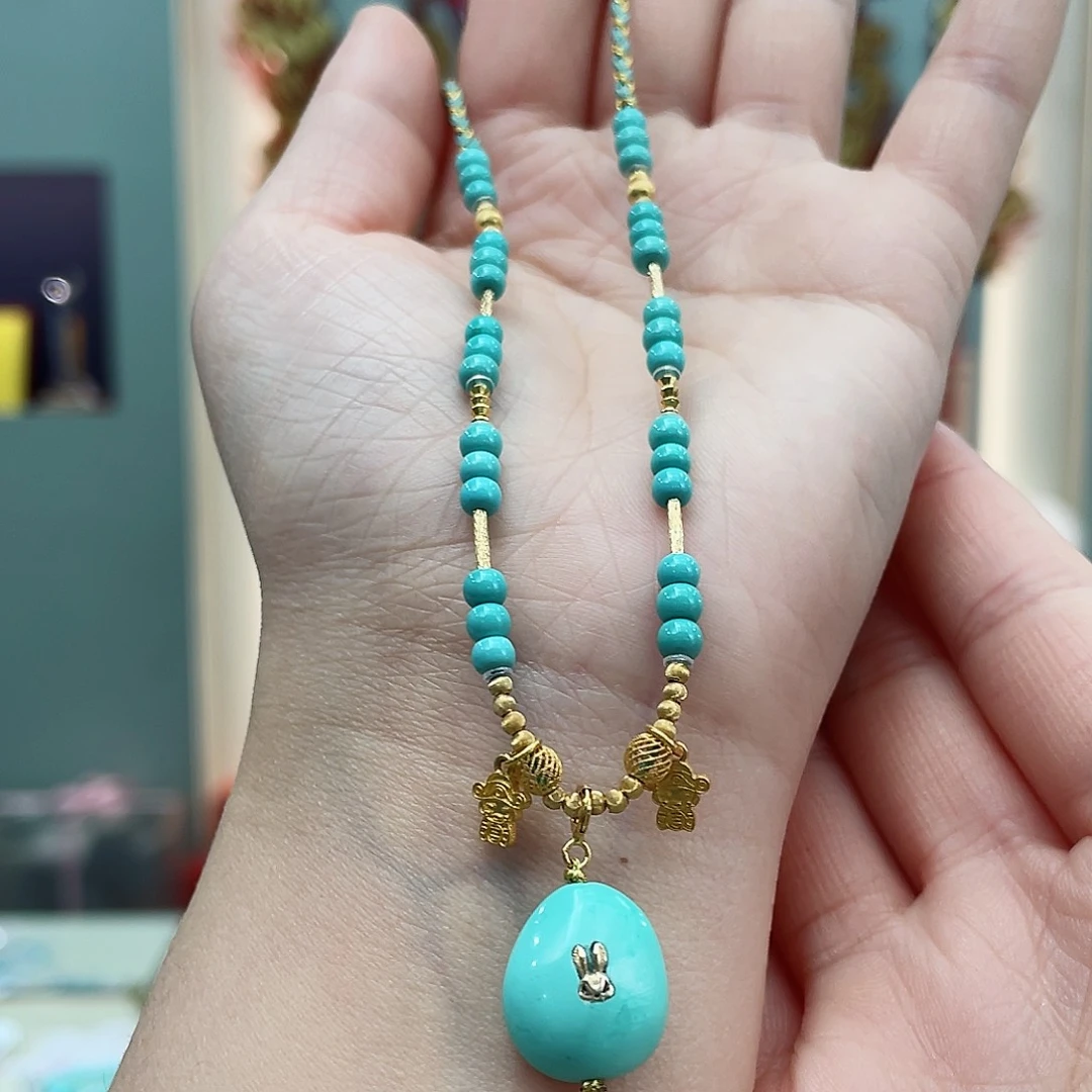 绿松石颈饰18K金镶嵌