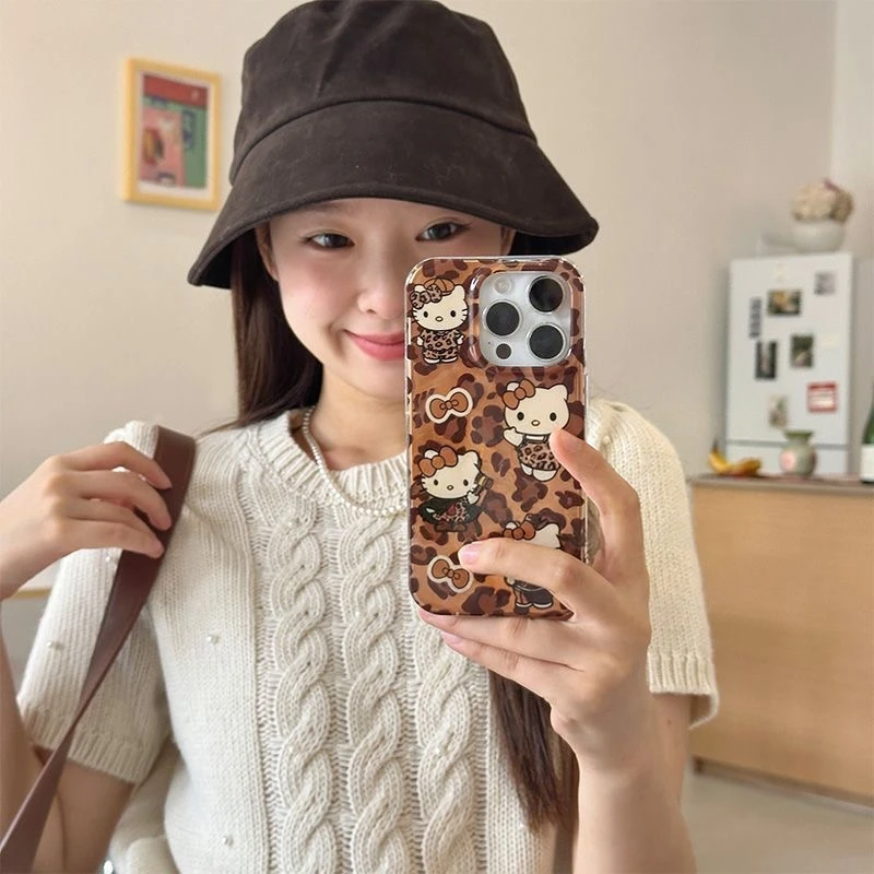 4894可爱豹纹猫咪适用苹果iphone小米15防摔vivo华为oppo手机壳女