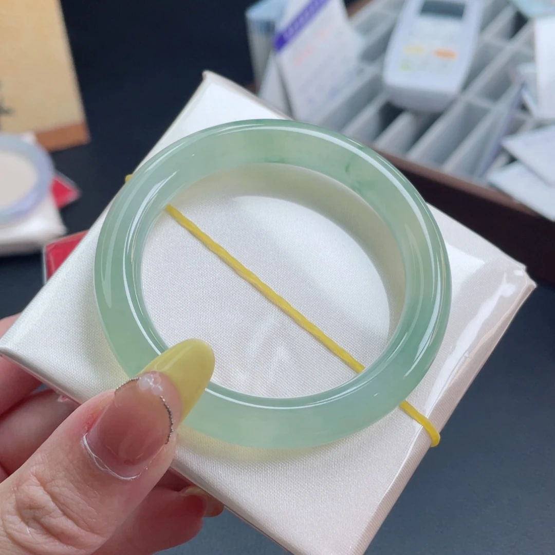 未镶嵌手镯翡翠50.5冰绿芙蓉 夏荷莲莲 夏日氛围感 8号