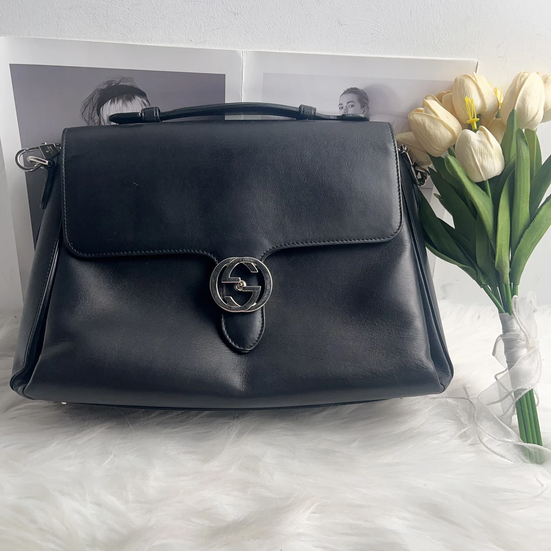 95新 GUCCI/古驰 古驰黑色风琴邮差手提款C1989