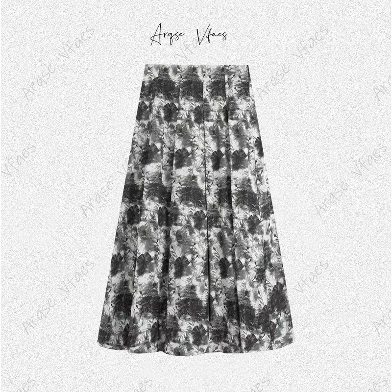 [ARQSEVFAES正品]—2025夏新款半身裙气质高腰水墨画印长裙Y121311