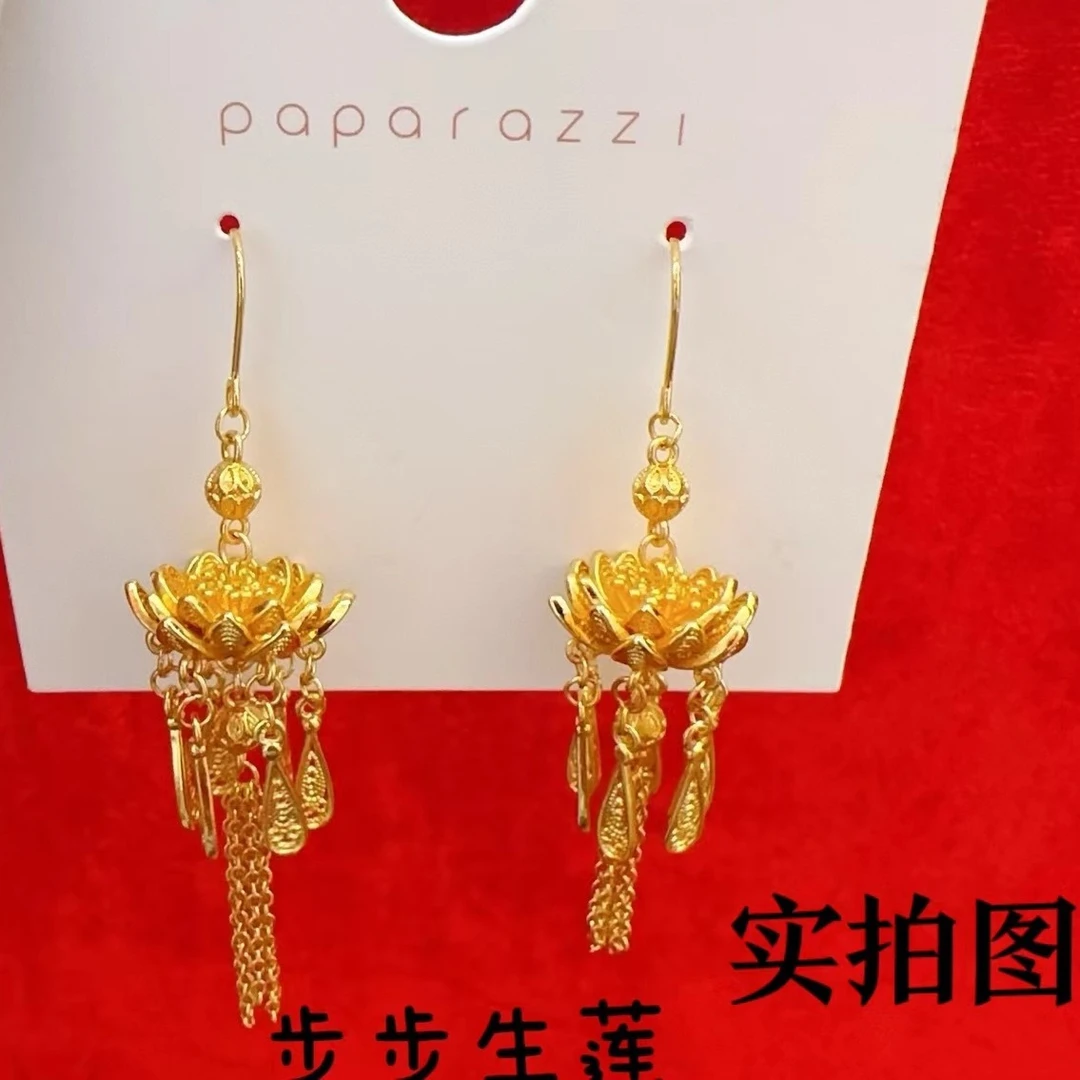 铜合金贝壳耳饰 合金复古铜合金贝壳长流苏女款高级感耳环优雅