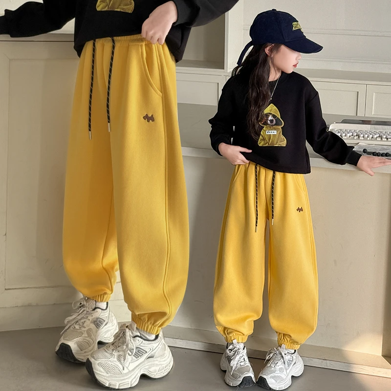 女童秋款卫裤2025新款中大童春秋季洋气刺绣小马休闲女孩束脚裤子