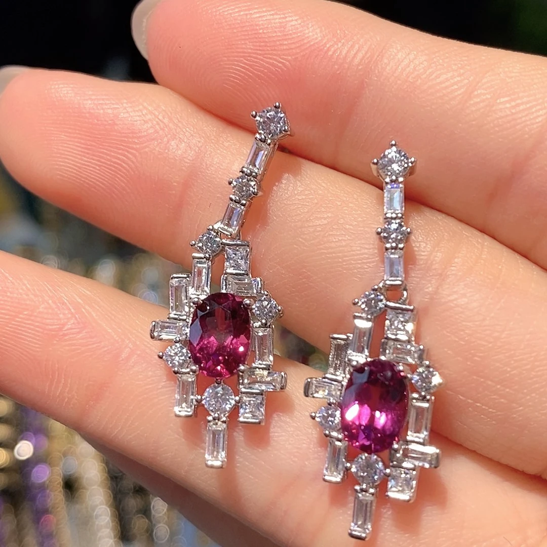 银S925镶嵌耳饰石榴石天然镁铝石