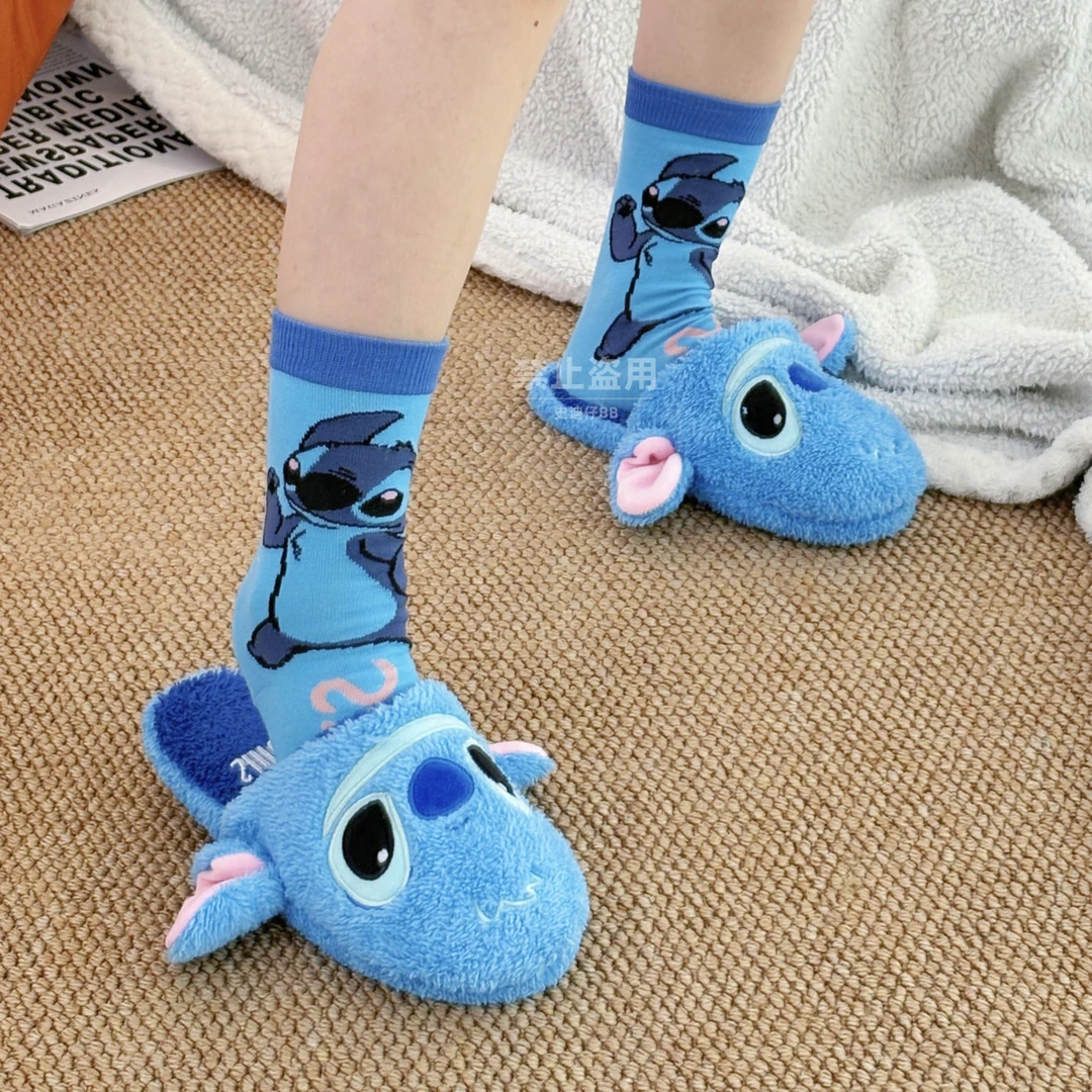 可爱卡通史迪奇星际宝贝室内防滑保暖棉拖鞋秋冬适用情侣款棉拖