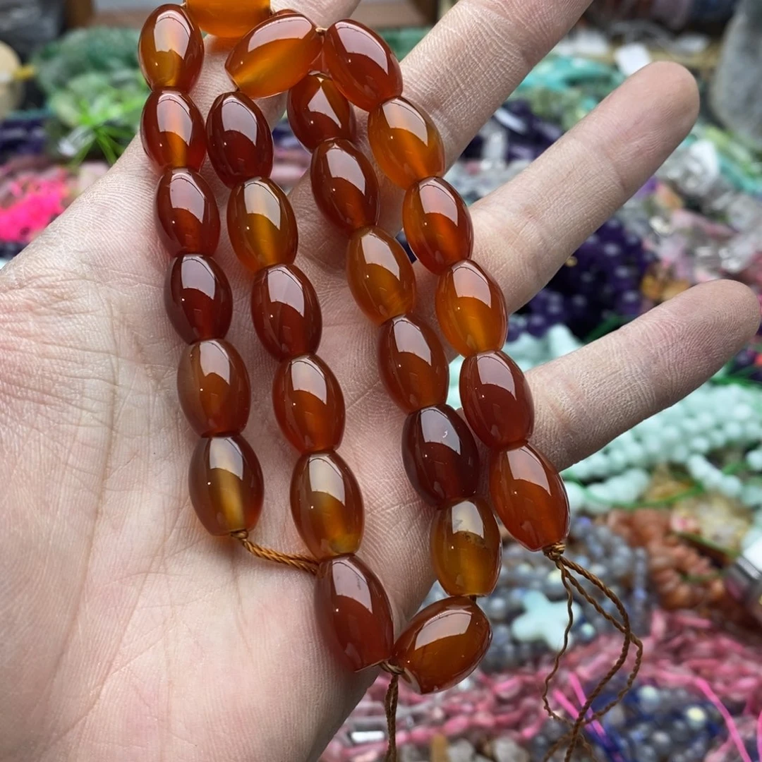 玛瑙/玉髓未镶嵌珠宝半成品一条天然10×14红玛瑙桶珠A47