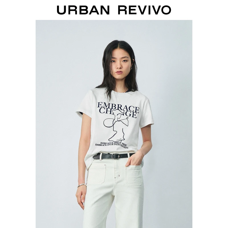 UR2025秋季新款女装时尚休闲撞色印花圆领短袖T恤UYU450045