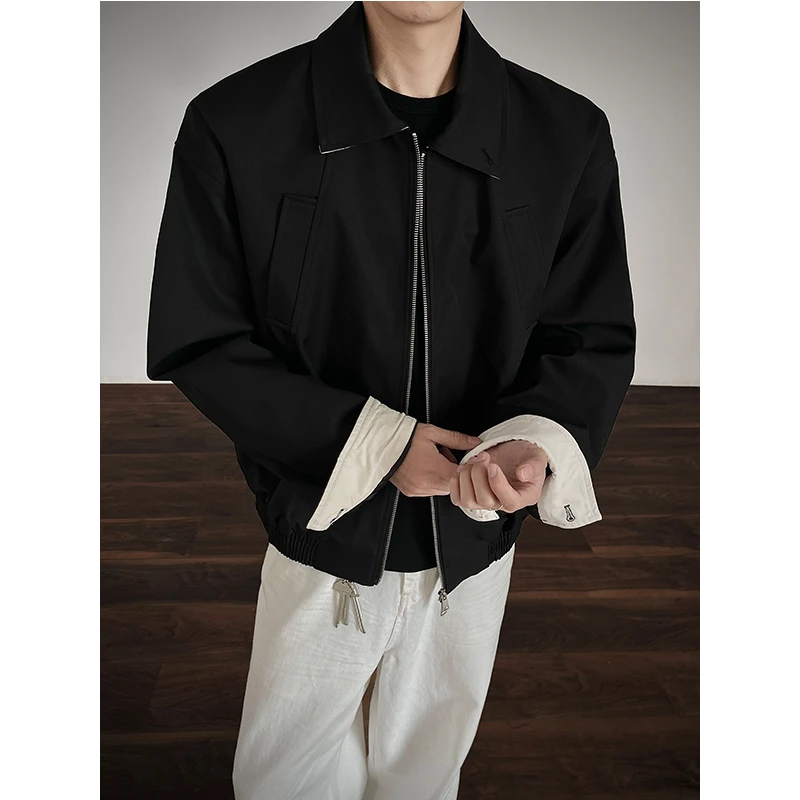 美式短款飞行员夹克男春秋季翻领解构小众棒球服cleanfit痞帅外套