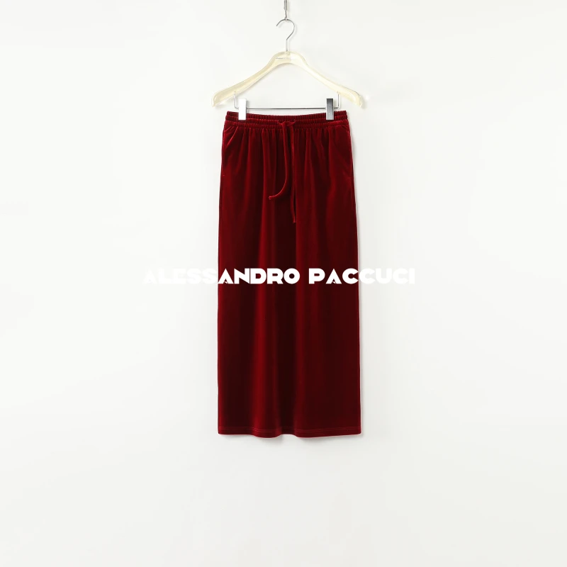 AP洛哥44106QB【黑标系列】韩国进口丝绒松紧系带腰气质半身裙 25春