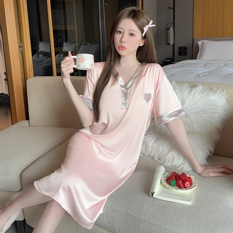 夏季冰丝睡衣女款爆款2026新款网红女士睡裙带胸垫家居服女可外穿