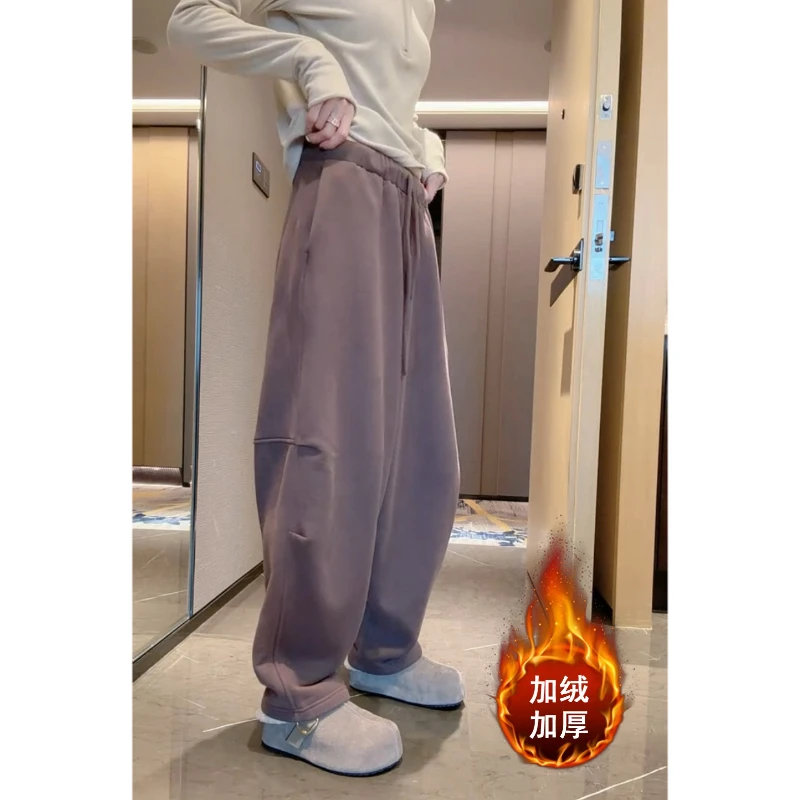 Aimeerosa/艾洛莎2025冬季加绒加厚休闲卫裤女显瘦百搭阔腿山本裤