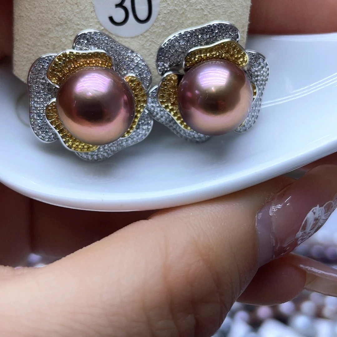 淡水珍珠耳饰银S925镶嵌
