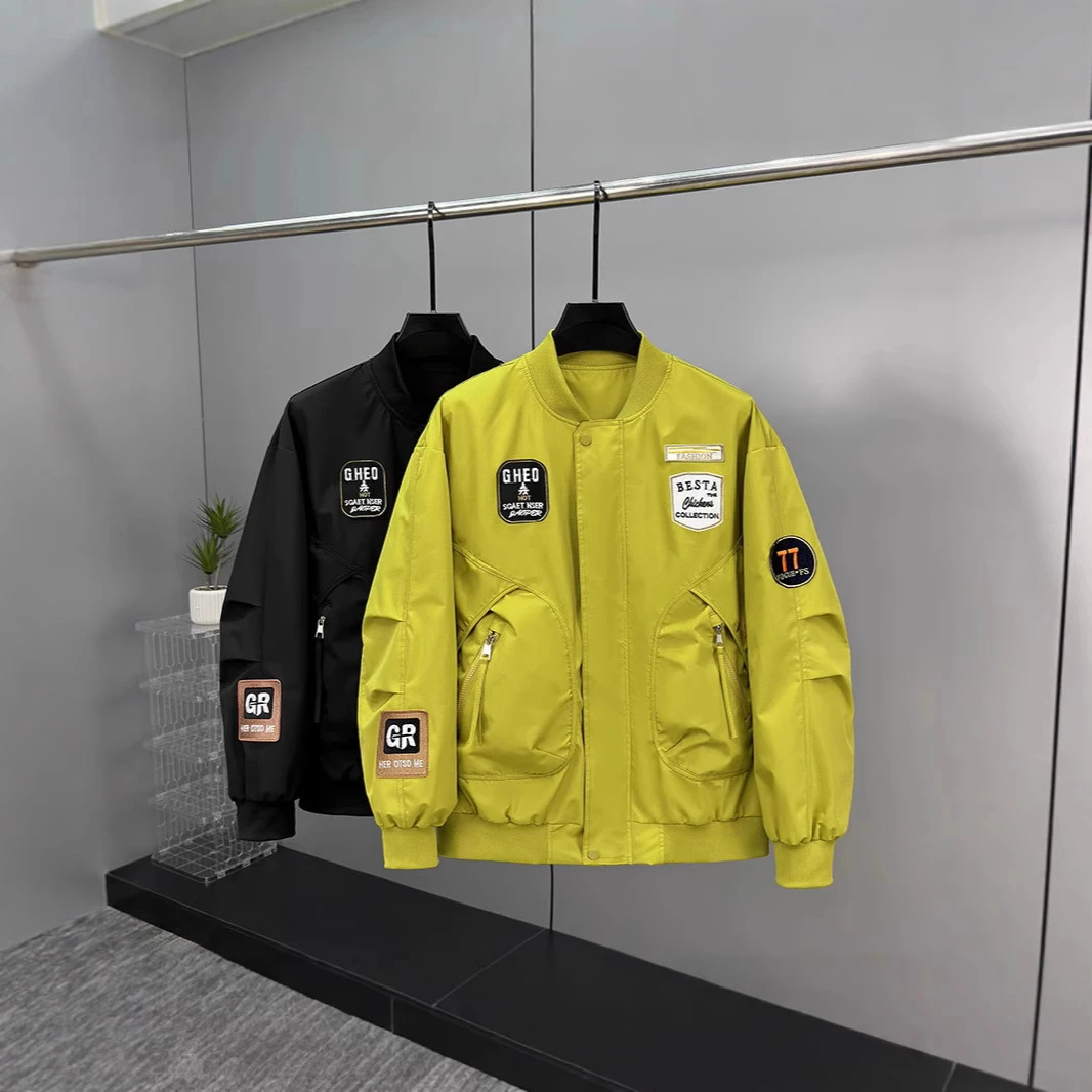 加大码潮牌美式贴标重工刺绣夹克男士春秋新款宽松棒球服外套上衣