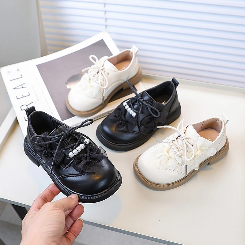 儿童蝴蝶结小女孩皮鞋2025春季新款英伦风仙女风女童小皮鞋单鞋