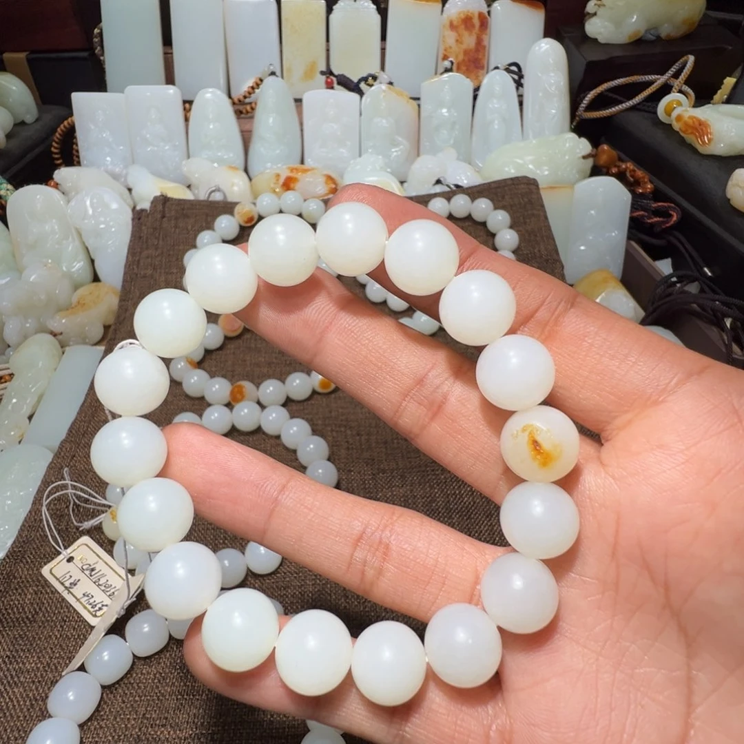 和田玉手串未镶嵌贝****恩