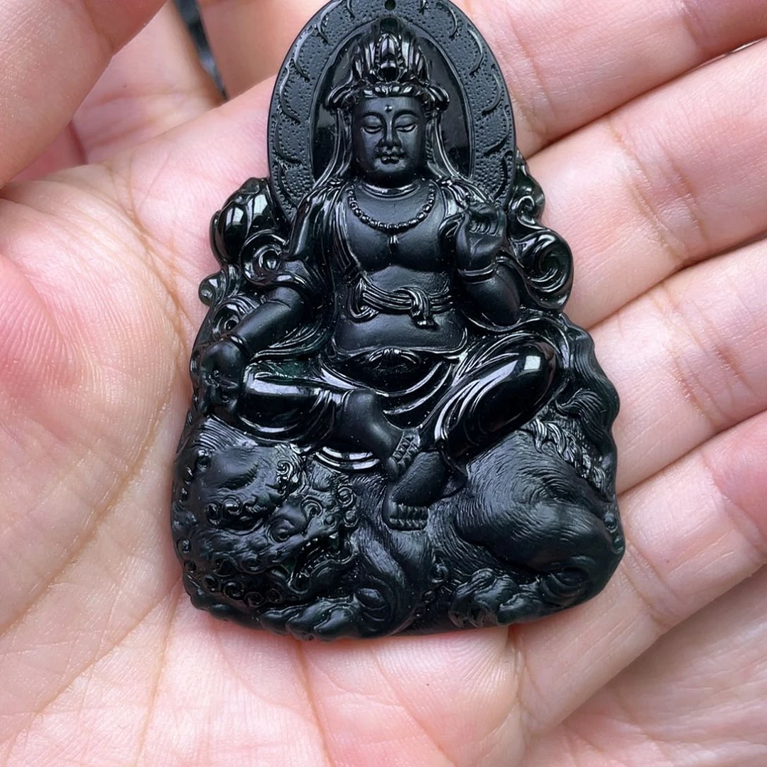 翡翠未镶嵌颈饰墨翠文殊