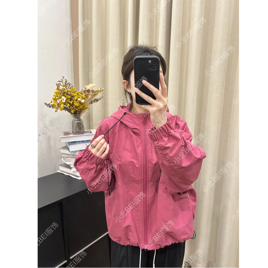 火龙果色 双层内衬简约时尚连帽冲锋衣外套女2025新款春季上衣
