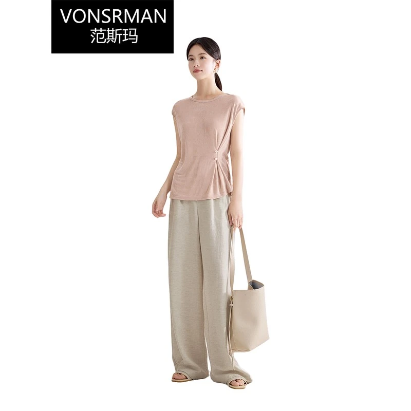 小众百搭休闲时尚都市腰t恤女性2025夏季小众设计不对称开叉上衣