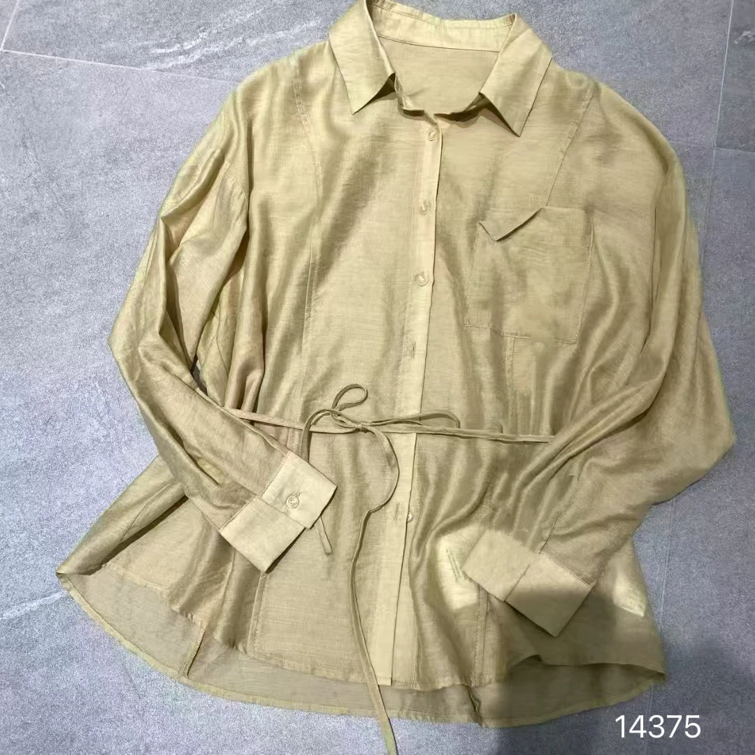 14375 SANFAN 新款净版口袋设计系绳衬衣